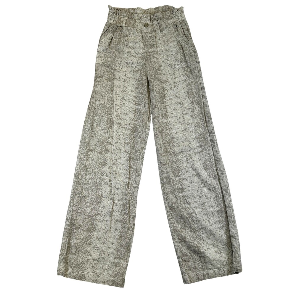 Rewash Pants Womens XS Beige Linen Rayon Paperbag Wide Leg Snake Print Relaxed